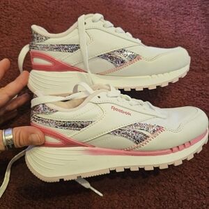 Reebok White and Pink Sneakers with Glitter Accents